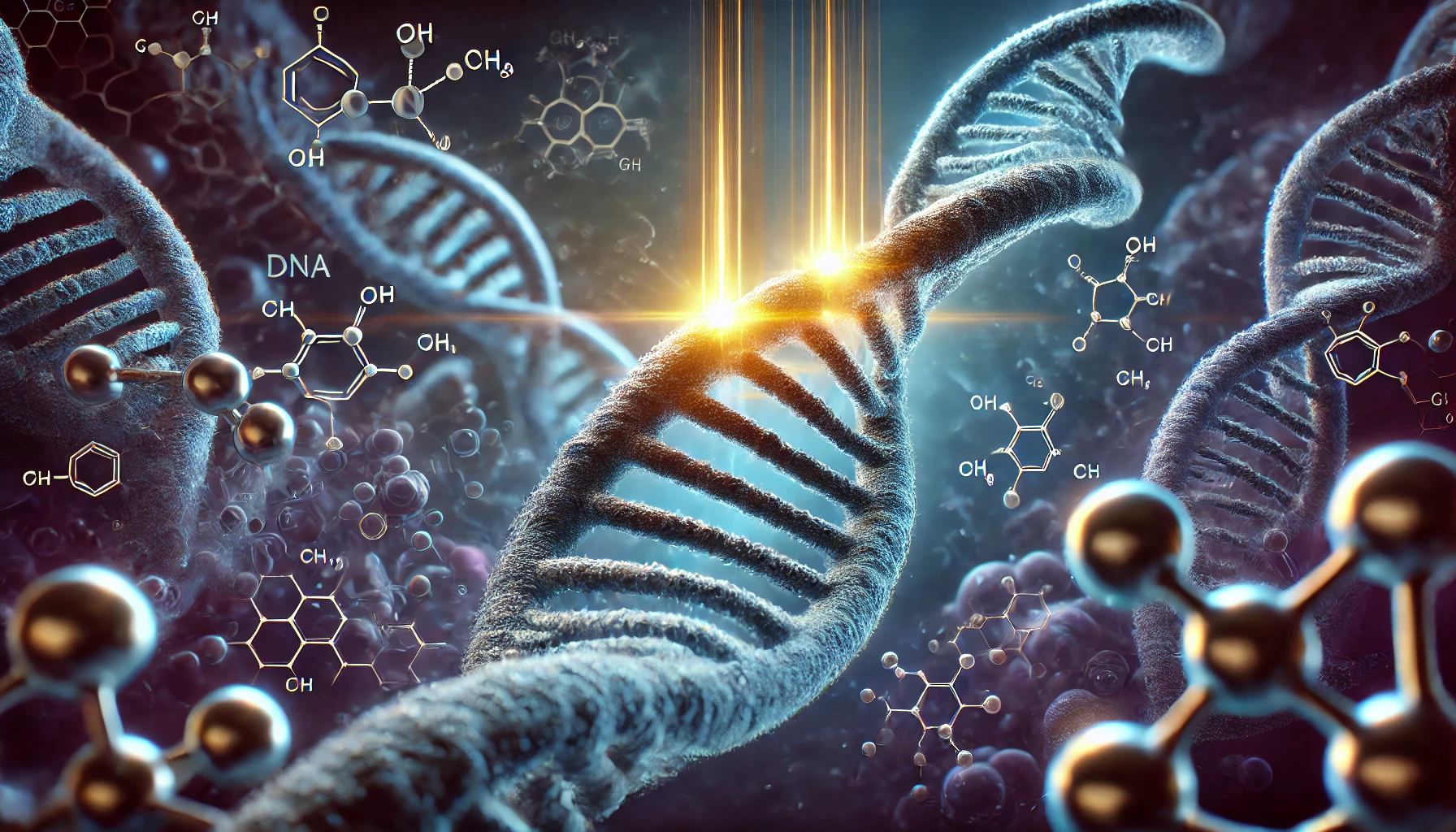 DALLE 2025 01 17 16.19.56 A digital illustration of the theory of telomeres showcasing telomeres as glowing caps at the ends of DNA strands. The DNA helix is depicted in vibra