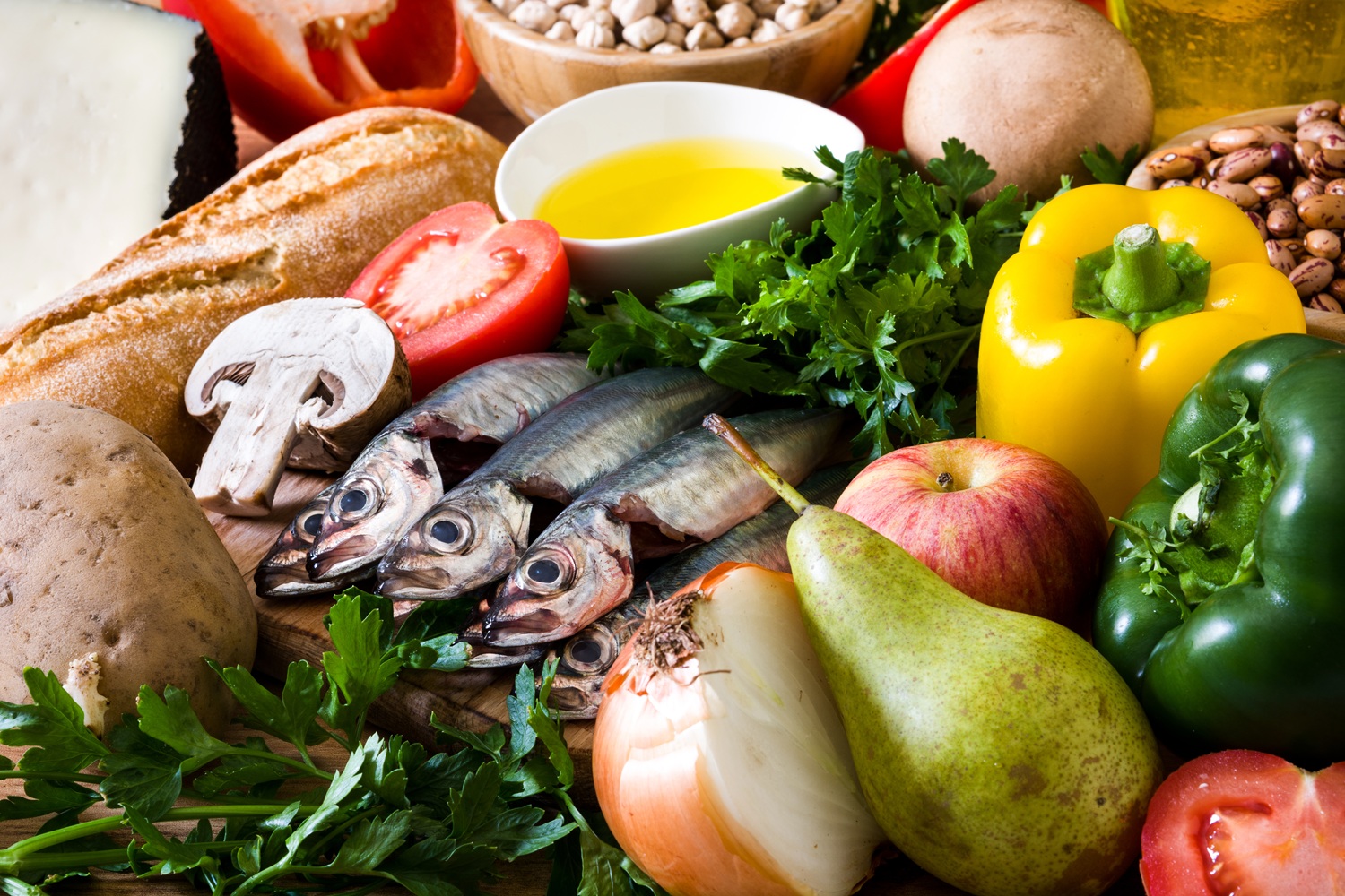 mediterranean diet food composition representing