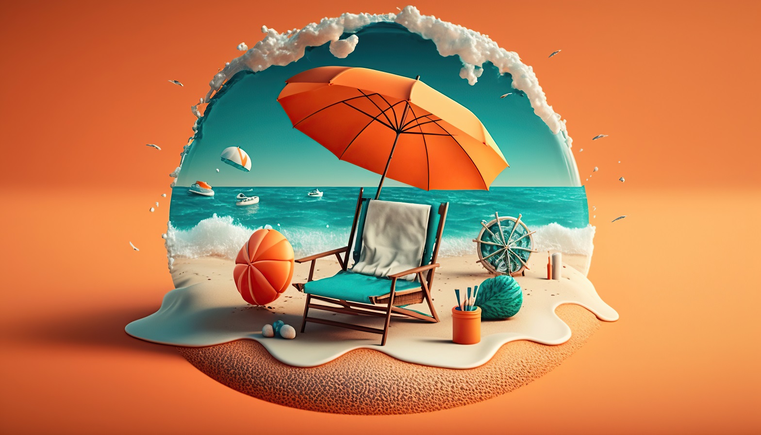 beach with umbrella summer vacation concept generative ai