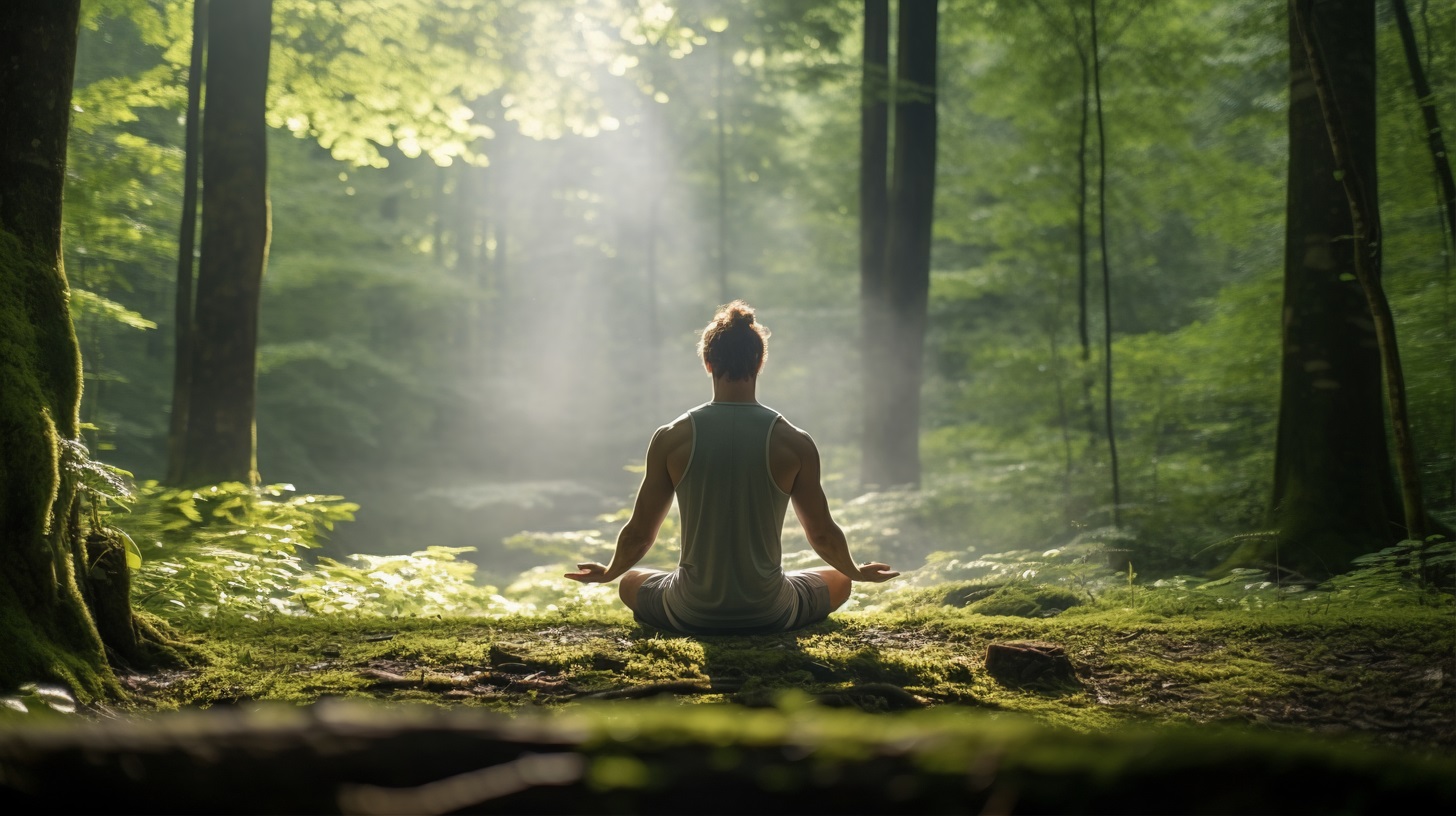 person practicing yoga meditation outdoors