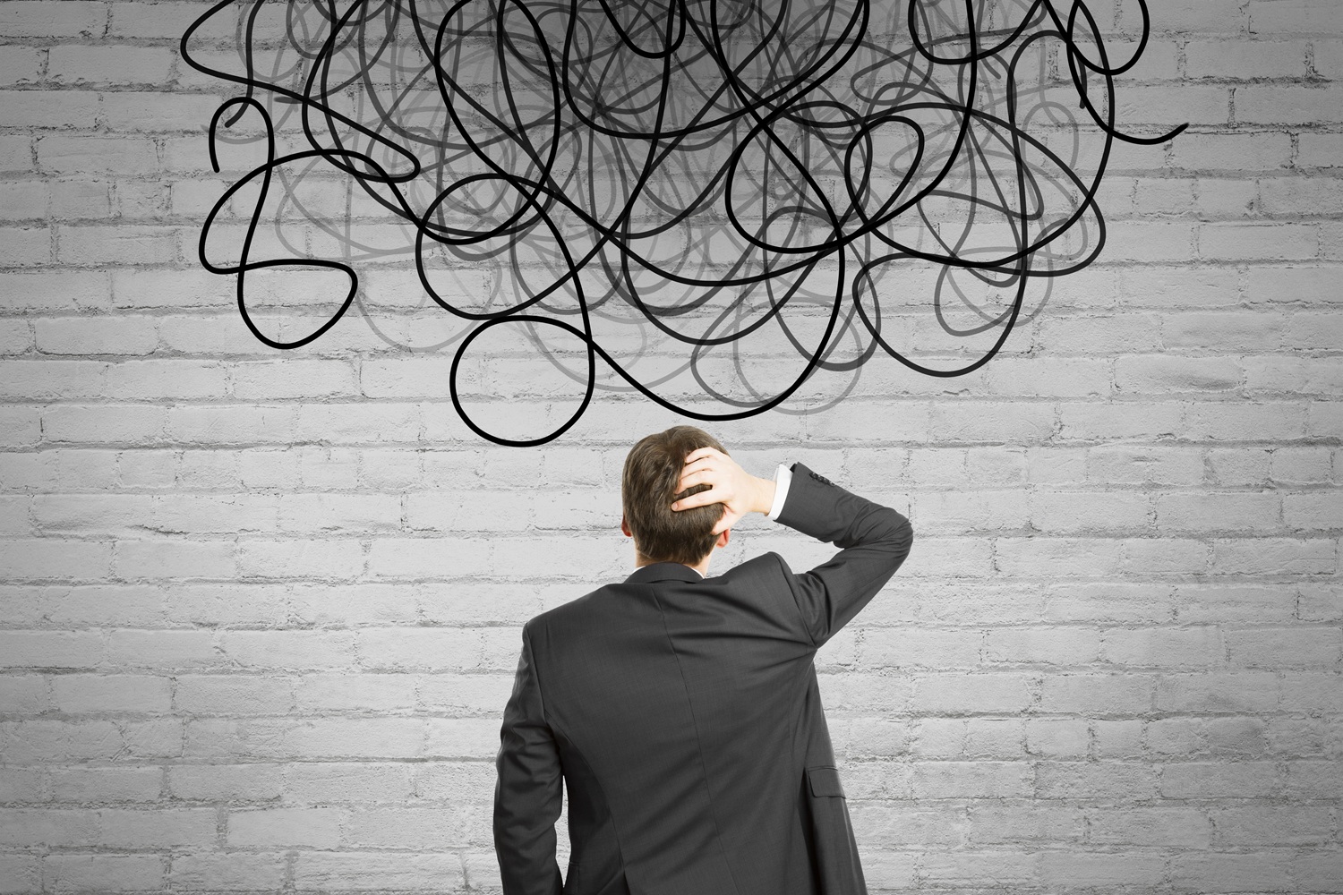 back view of businessman looking at abstract scrib 2026