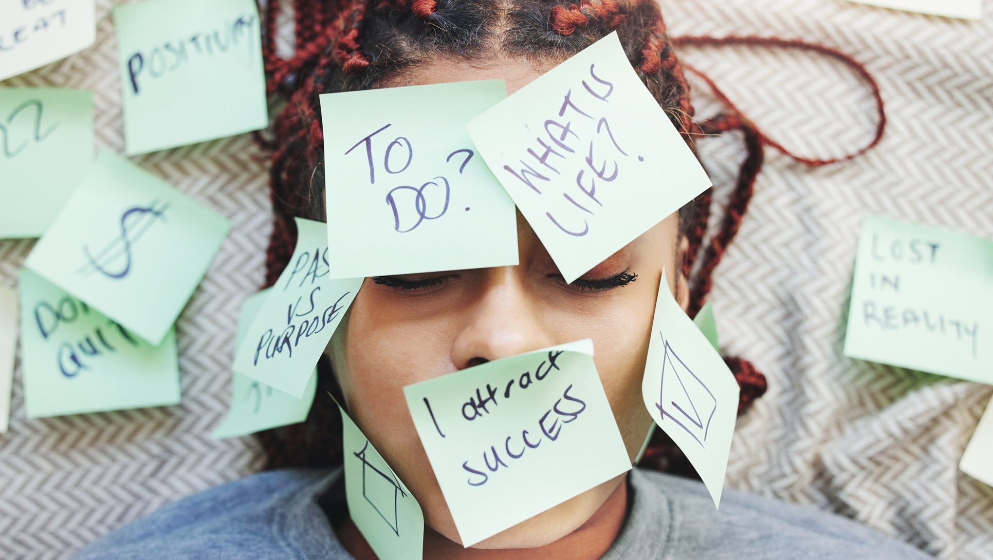 sticky note sleeping face and busy woman tired fr 2026